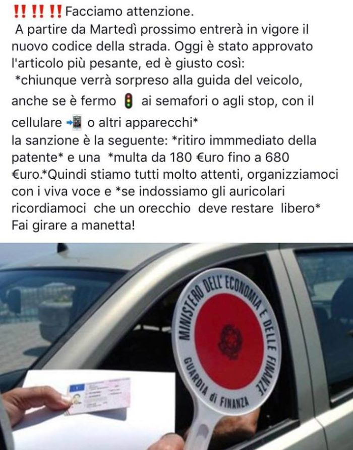 bufala cellulari alla guida